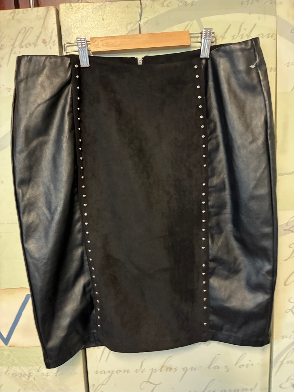 Essentials Faux Suede and Leather Skirt with studs SZ 12 NWT